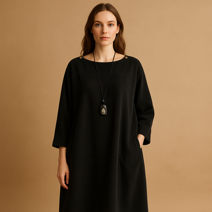 Women’s corduroy knee length summer dress with short sleeves and comfortable fit, perfect for warm days, casual outings, and everyday summer wear.