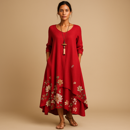 Women’s breathable cotton A-line dress with minimalist design and flattering fit, ideal for office wear, daily outfits and formal occasions.