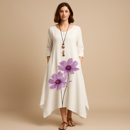 Women’s cotton A-line midi dress with a lightweight breathable design, perfect for everyday wear, office outfits, and semi-formal occasions.