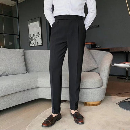 Men's High Waisted Pleated Cuffed Pants - Vonnera