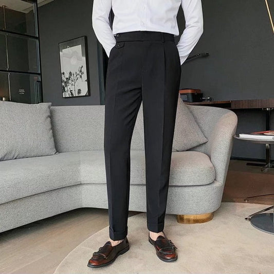 Men's High Waisted Pleated Cuffed Pants - Vonnera