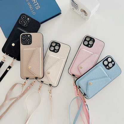Leather Crossbody Phone Case With Lanyard And Card Holder