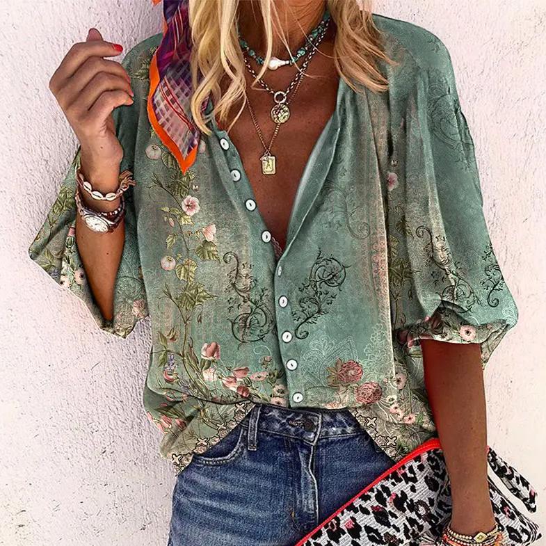 Women's Floral Print Button-Down Shirt - Vonnera