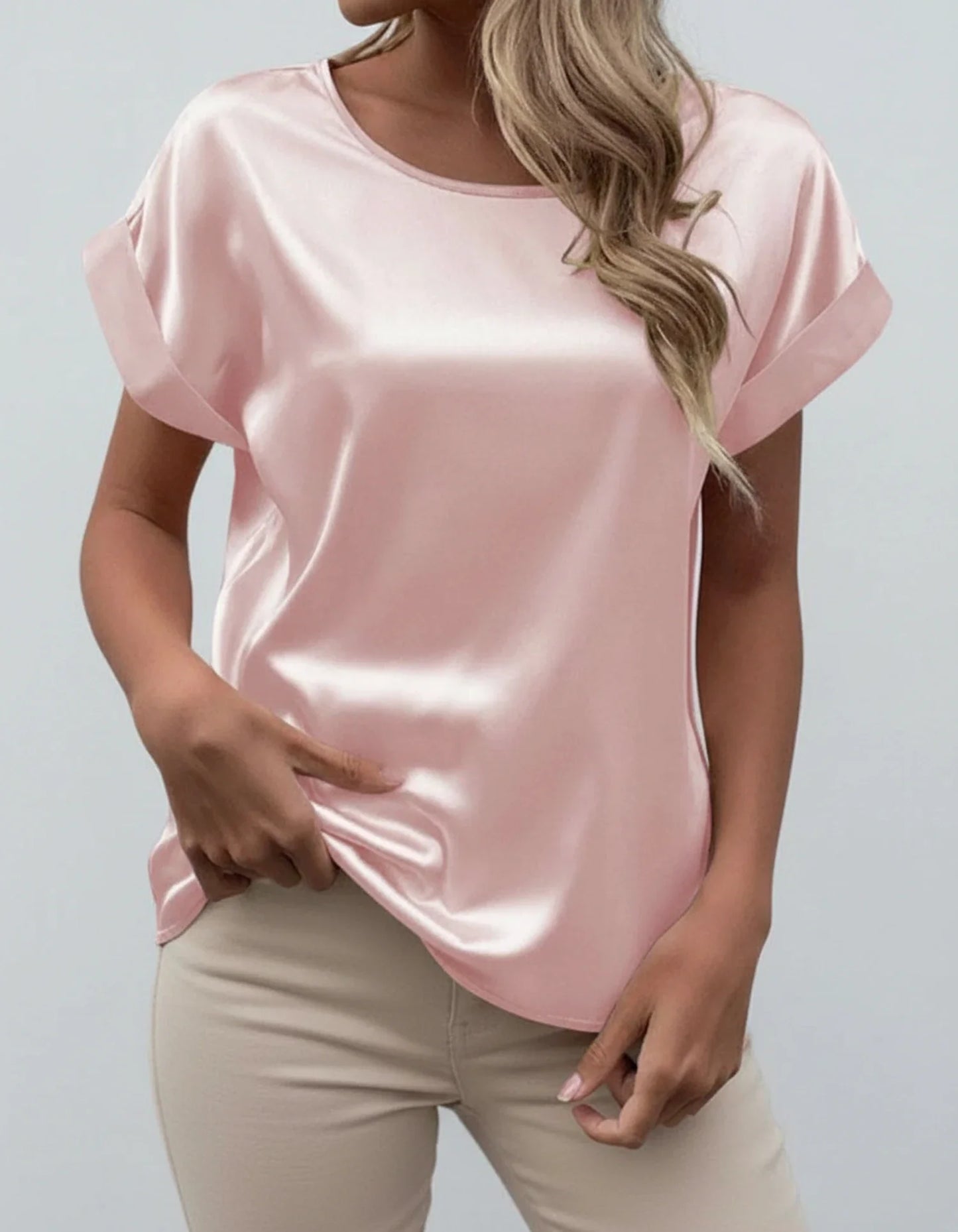 Women's Satin Blouse Cuffed Sleeves