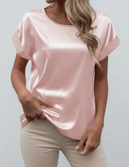 Women's Satin Blouse Cuffed Sleeves