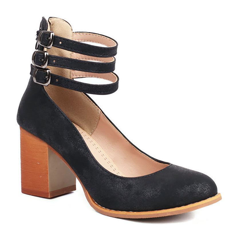 Women's Ankle Strap Sandals Smooth Thick Heel