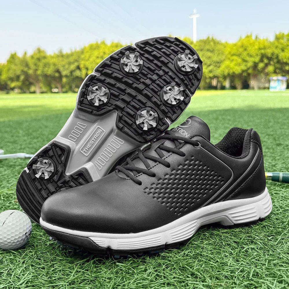 Mens Golf Shoes Waterproof Leather Black
