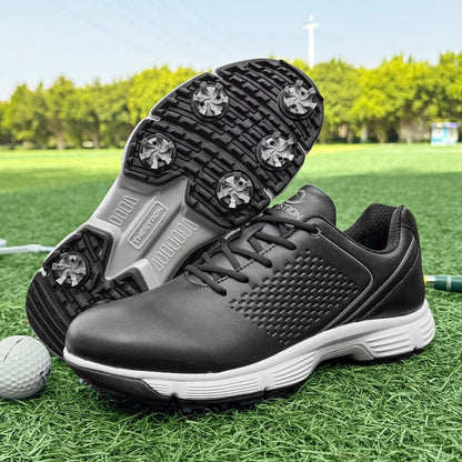 Mens Golf Shoes Waterproof Leather Black