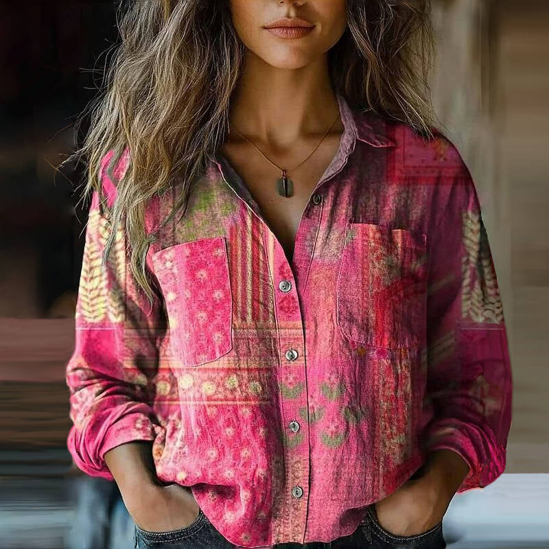 Women's Long Sleeve Vintage Print Blouse