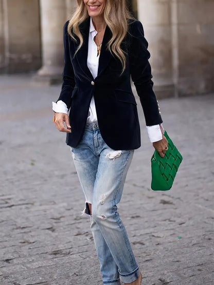 Women's Velvet Blazer Elegant Black