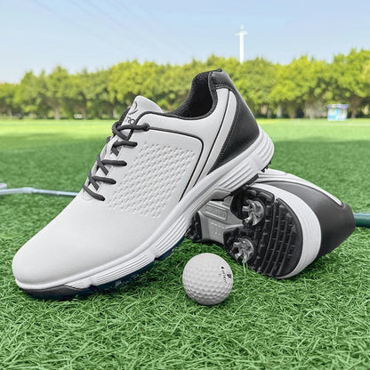 Mens Golf Shoes Waterproof Leather Black