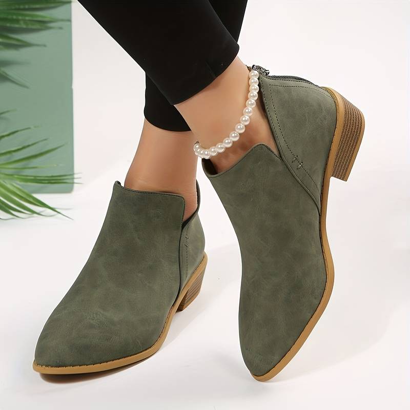 Women's Pointed Toe Ankle Boots Low Block Heel