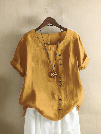 Women's Cotton Linen Blouse Short Sleeve