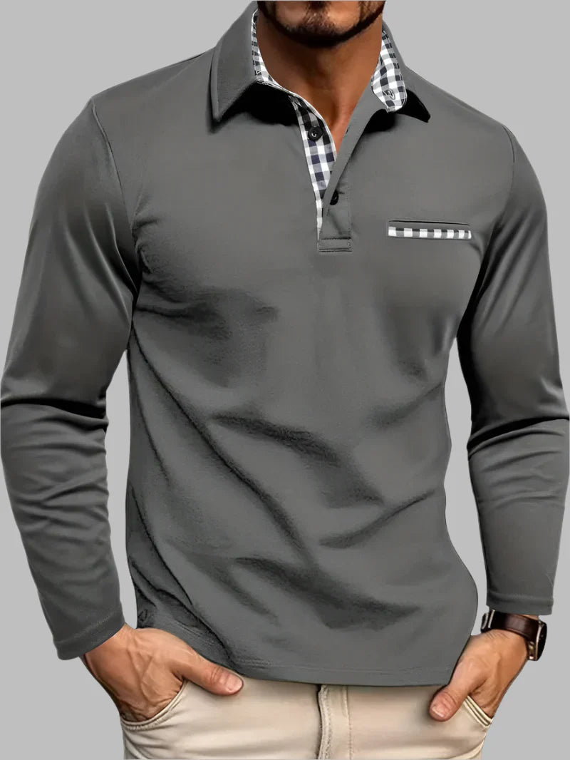 Men's Long-Sleeve Polo Shirt Cotton Classic White - Vonnera