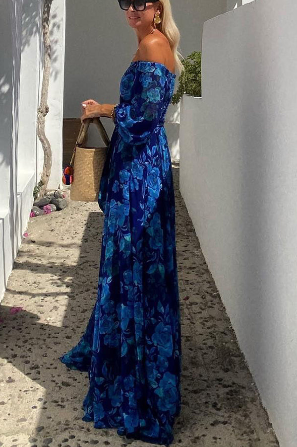 Women's Floral Maxi Dress Off Shoulder Flowy Evening