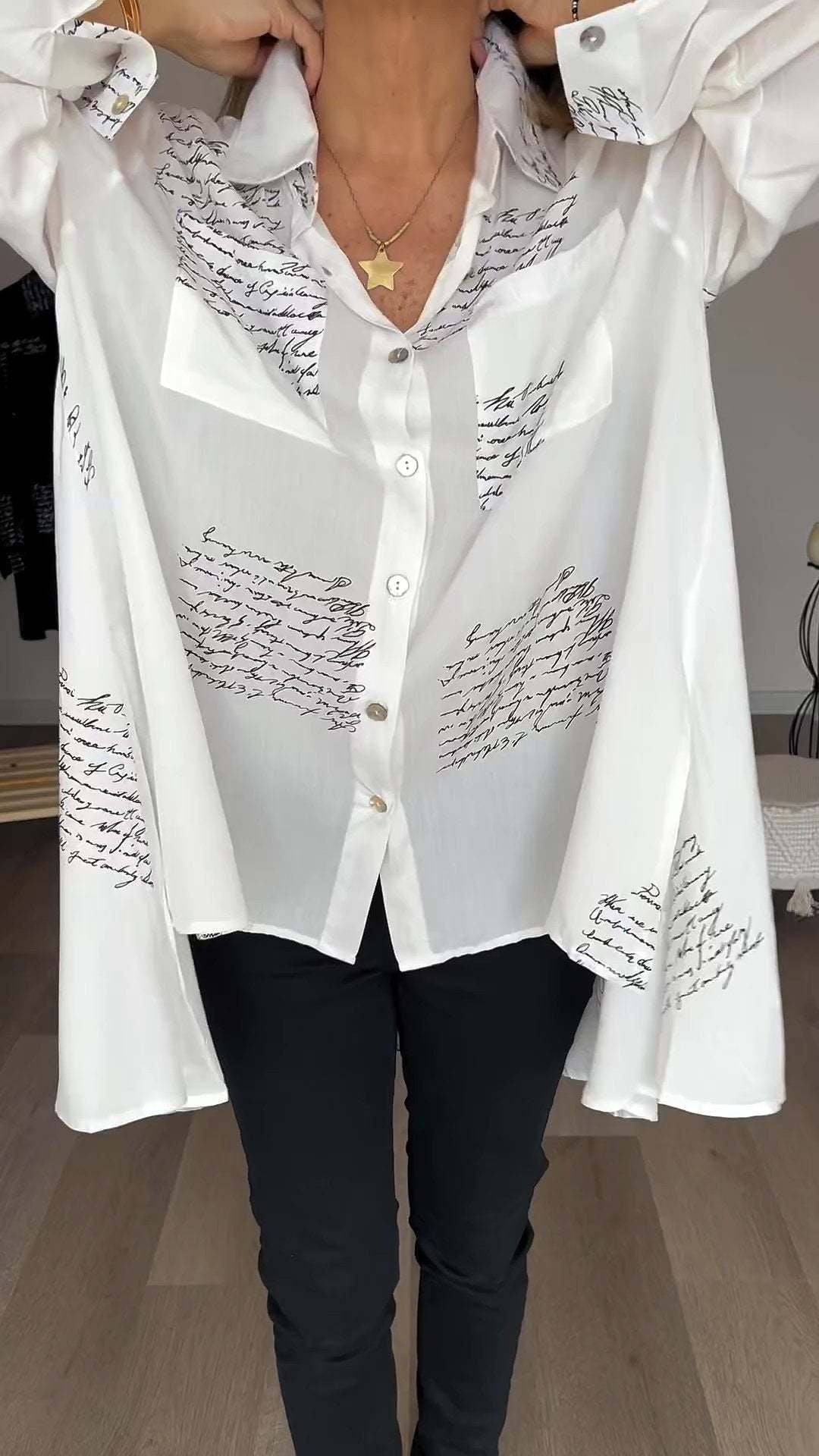 Women's Handwritten Button Up Cotton Shirt