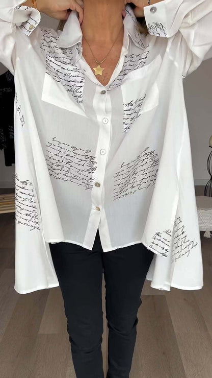 Women's Handwritten Button Up Cotton Shirt