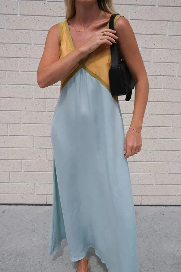 Stylish V-neck Colorblock Dress Elegant