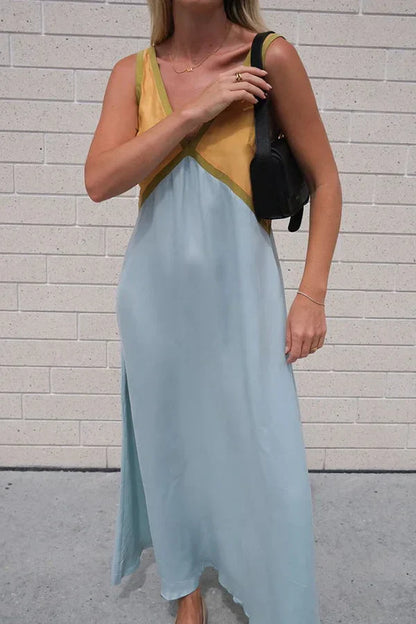 Stylish V-neck Colorblock Dress Elegant