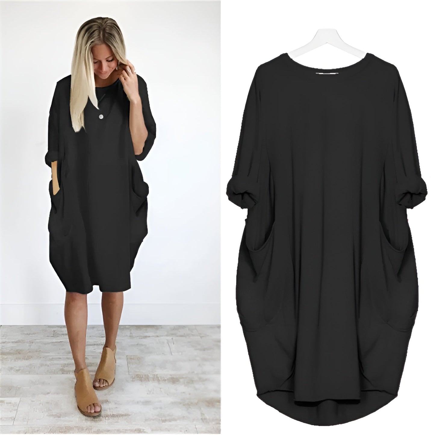 Women's Loose Fit Dress With Oversized Pockets - Vonnera