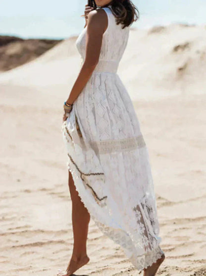 Women's Lace A-Line Maxi Dress Sleeveless
