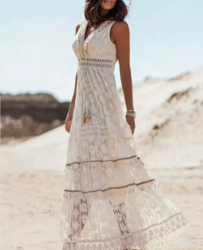 Women's Lace A-Line Maxi Dress Sleeveless