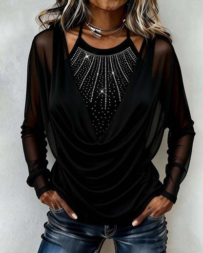 Women's Cowl Neck Blouse Sheer Sleeves - Vonnera