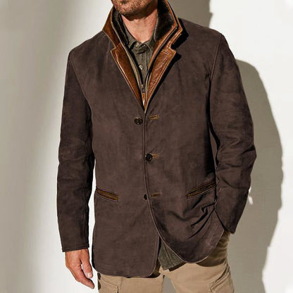 Men's Leather Coat Classic Tailored Fit Brown