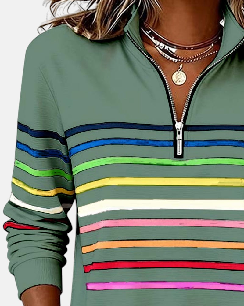 Rainbow Striped Zip Up Sweatshirt
