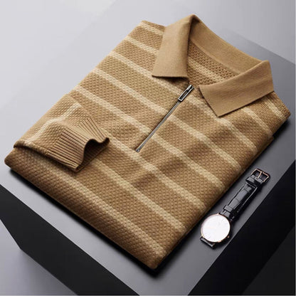 Men's Striped Polo Half-Zip Shirt