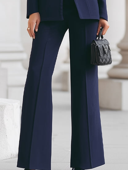 Women's Stand Collar Blazer Suit Set Wide Leg Pants