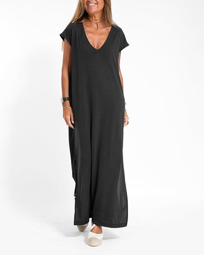 Women's V-Neck Short Sleeve Maxi Dress Coral