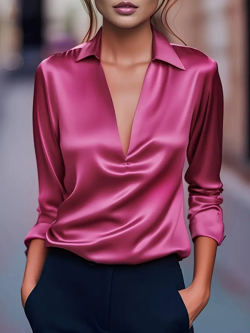 Women's V-Neck Satin Blouse