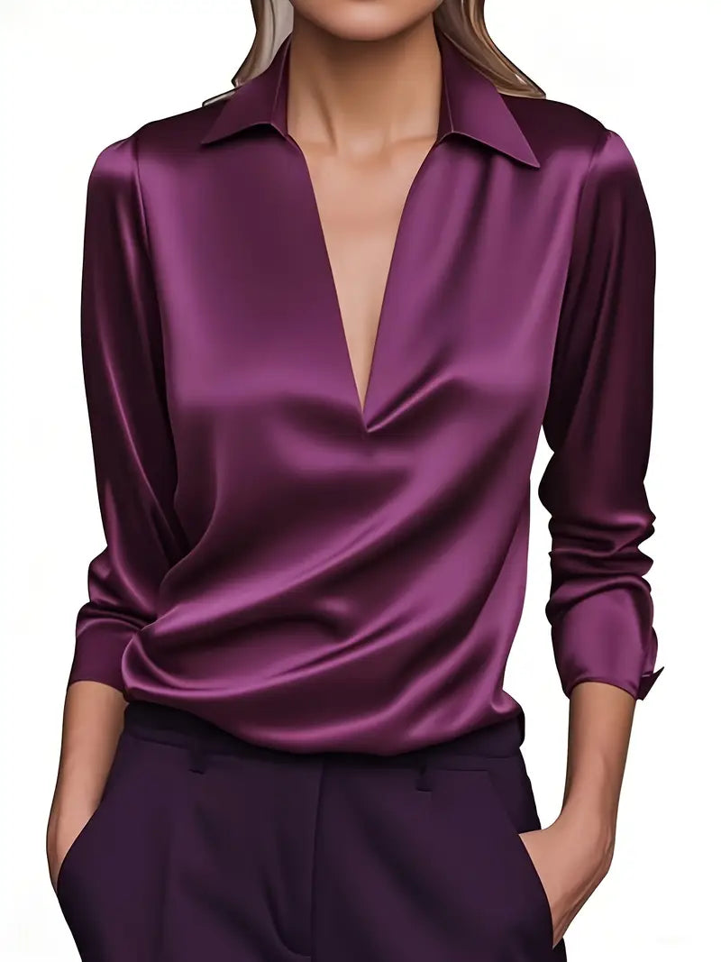 Women's V-Neck Satin Blouse