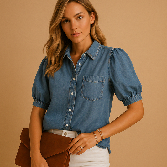 Women's Denim Button Up Blouse - Vonnera