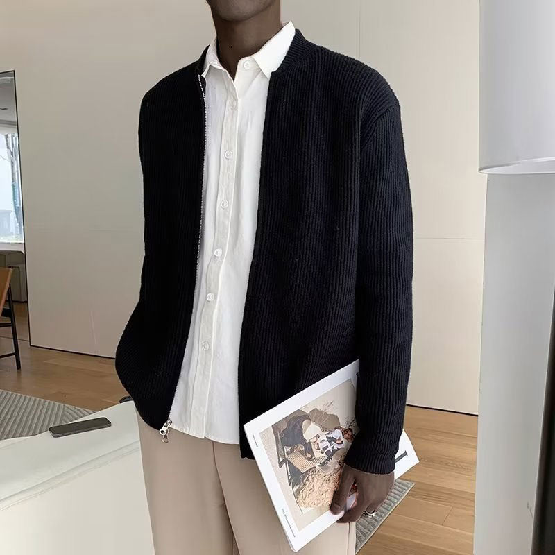 Men's Ribbed Cardigan Zip Up Sweater - Vonnera