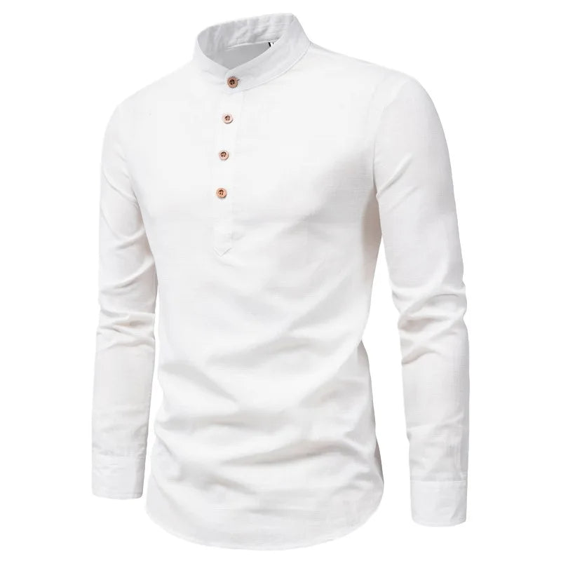Men's Slim Fit Cotton Dress Shirt With Stand Collar