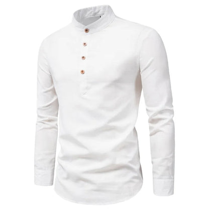 Men's Slim Fit Cotton Dress Shirt With Stand Collar