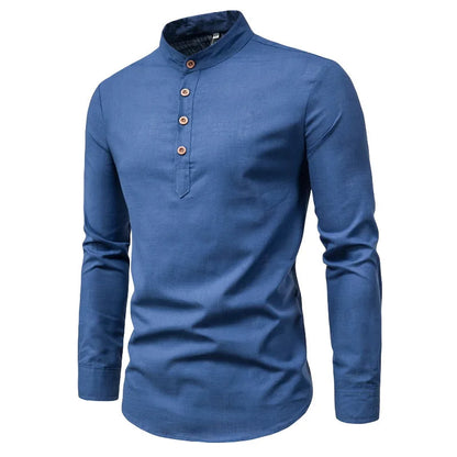 Men's Slim Fit Cotton Dress Shirt With Stand Collar - Vonnera