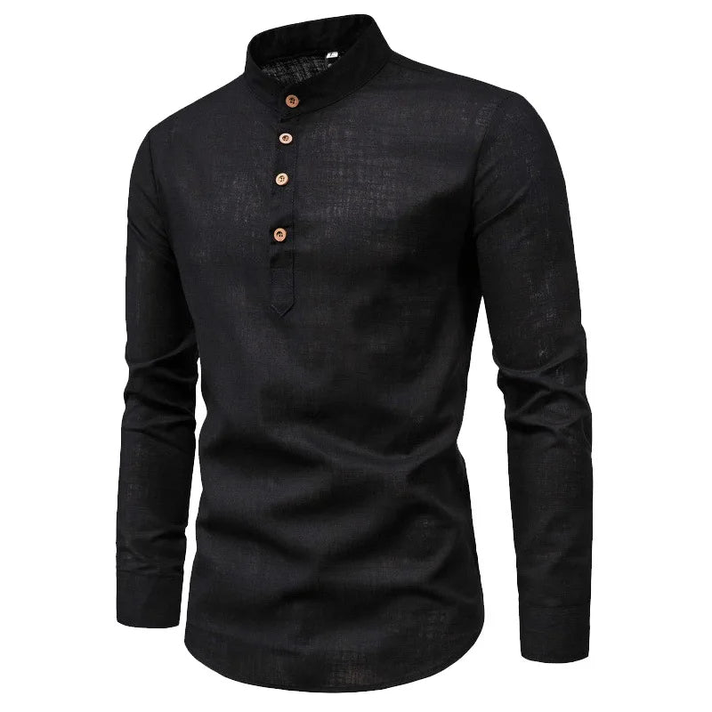 Men's Slim Fit Cotton Dress Shirt With Stand Collar