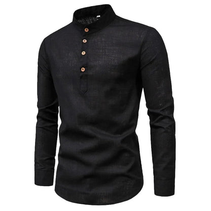 Men's Slim Fit Cotton Dress Shirt With Stand Collar