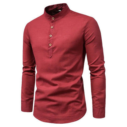 Men's Slim Fit Cotton Dress Shirt With Stand Collar