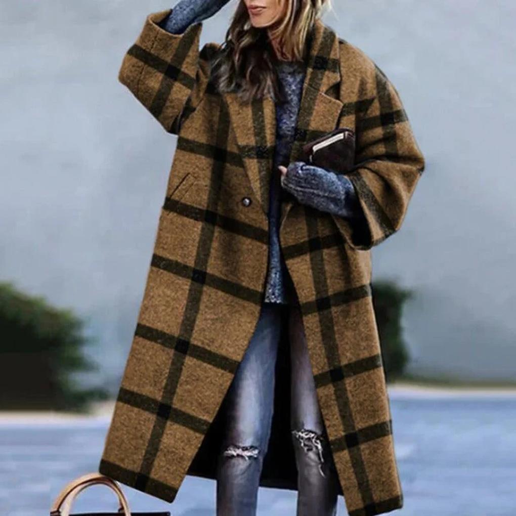 Women's Long Autumn Coat Warm Wool Blend Beige