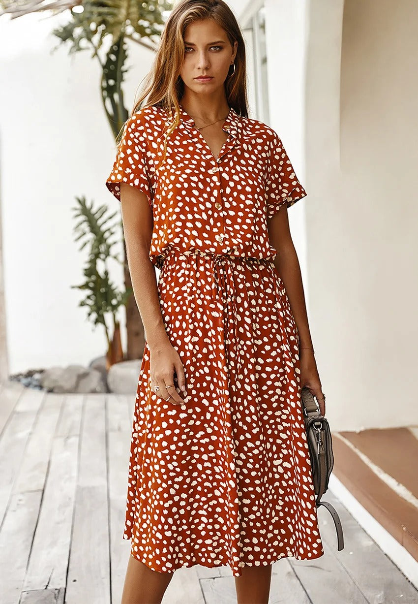 Women's Casual Short Sleeve Tie Waist Dress