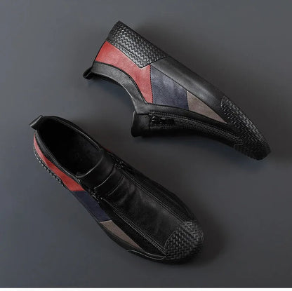Men's Slip-On Sneakers Side Zipper Contrast Panels Black