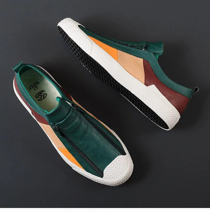 Men's Slip-On Sneakers Side Zipper Contrast Panels Black
