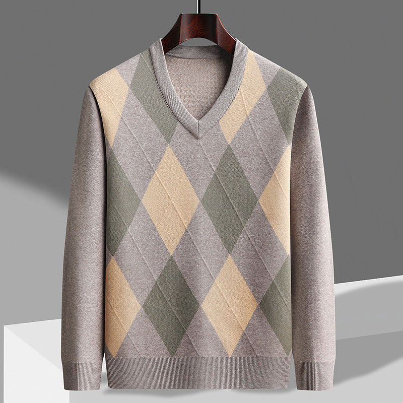 Men's Argyle V-Neck Sweater - Vonnera