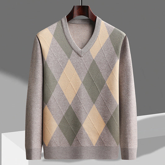 Men's V-Neck Argyle Sweater - VibreMode