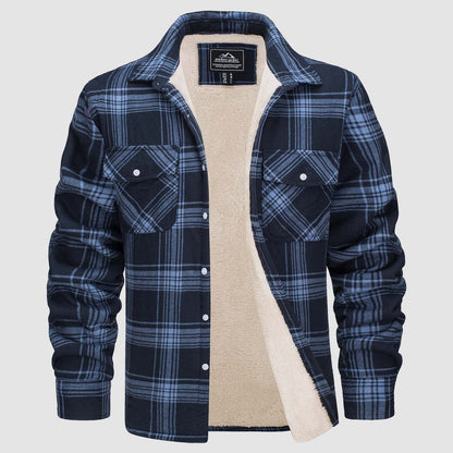 Men's Flannel Shirt Jacket Fleece Lined Cotton Warm Navy