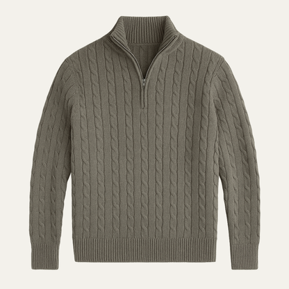 Men's Classic Cable Knit Sweater Textured Half Zip - Vonnera